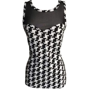 Express Black/White Houndstooth Mesh Tank